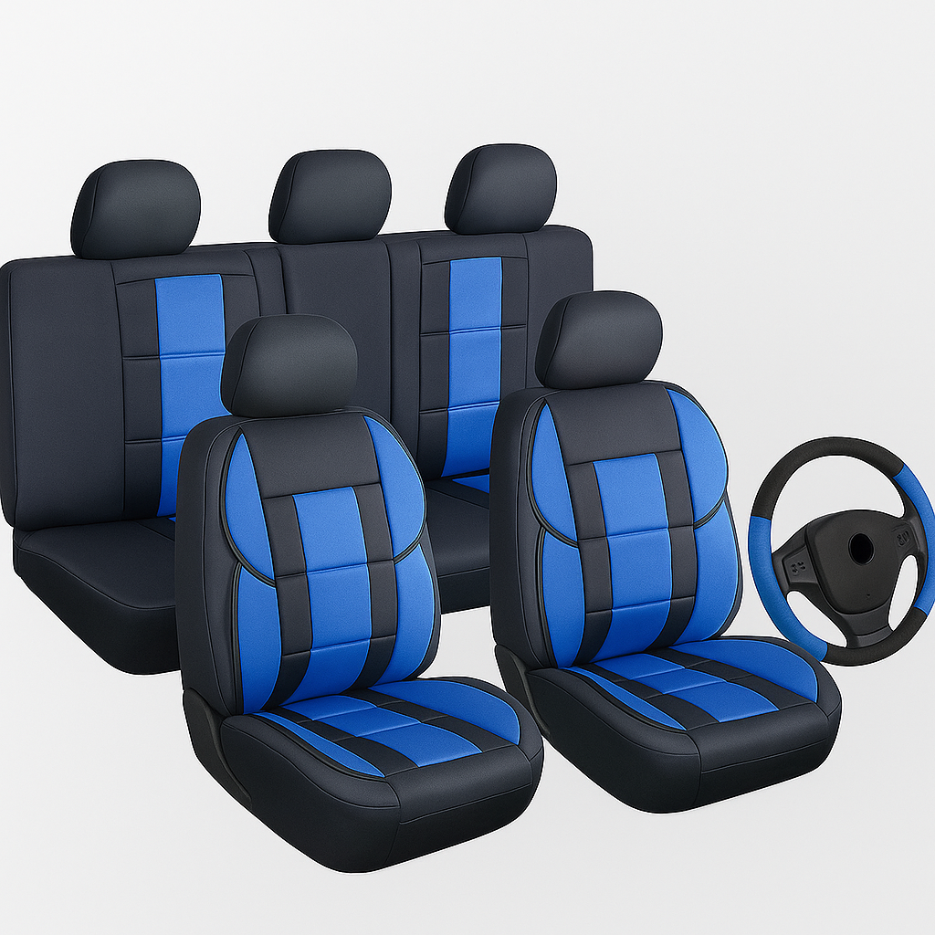 כיסויי מושבים(ריפודים) אוניברסליים מיא פלטינום – 5 מושבים שחור/כחול
