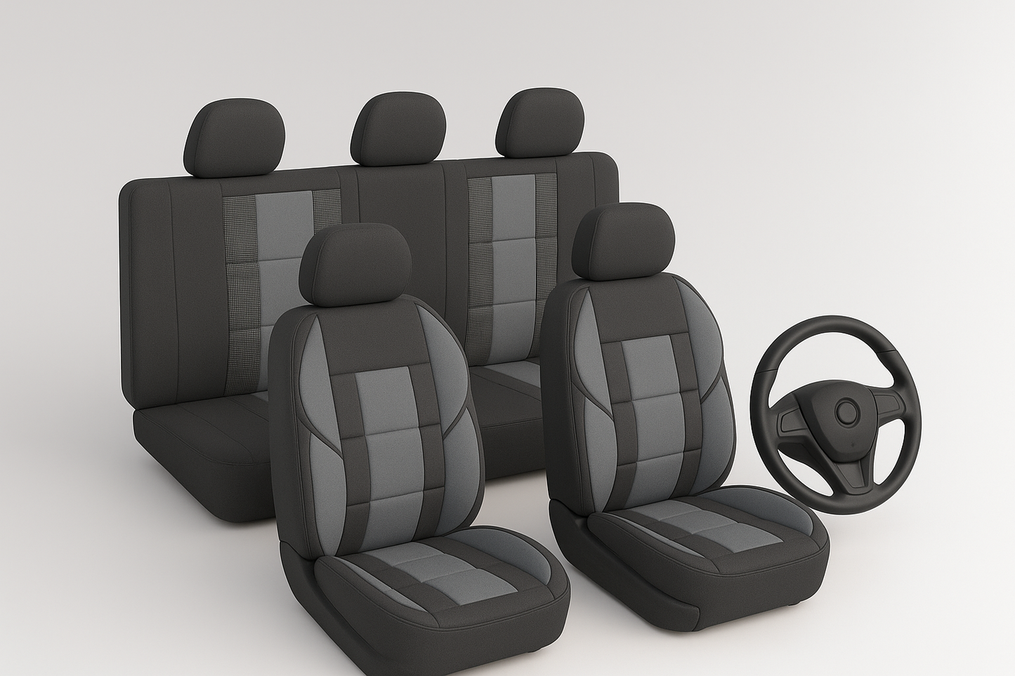 כיסויי מושבים (ריפודים) אוניברסליים מיא פלטינום – 5 מושבים שחור/אפור