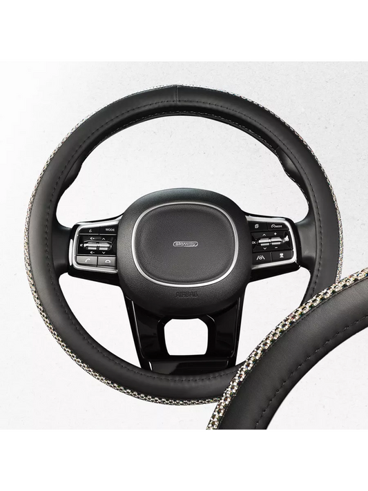 כיסוי הגה דמוי עור שחור מידה M