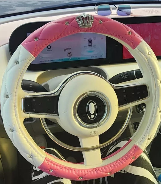 כיסוי הגה דמוי עור ורוד מידה M