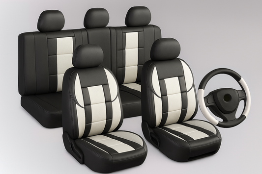 כיסויי מושבים (ריפודים) אוניברסליים מיא פלטינום – 5 מושבים שחור/לבן