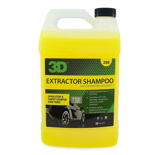 3D 208 Extractor Shampoo – Non-Foaming Carpet & Upholstery Cleaner for Hot/Cold Extractors